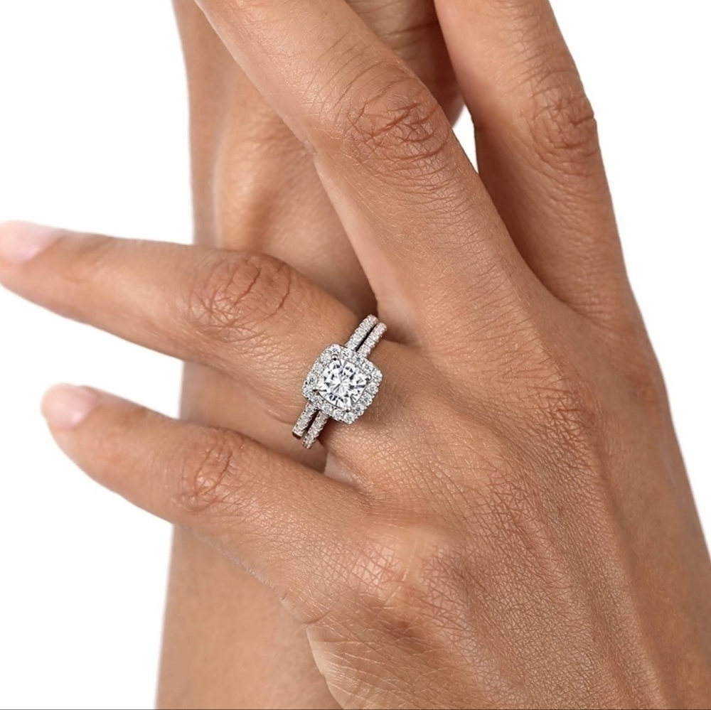 1.62CT Diamond 2 PC Engagement Ring Wedding Band Bridal Set Gift Moissanite 925